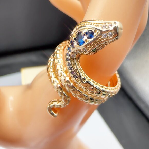 Gold Snake Ring With Blue & Clear Stones Size 6 Serpent Design size 8 - Picture 1 of 8